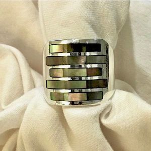 VINTAGE Abalone Sterling Silver Cigar Band Ring Sz 7-1/2